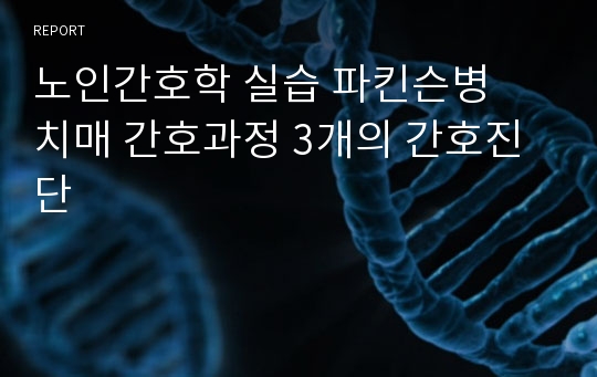 노인간호학 실습 파킨슨병  치매 간호과정 3개의 간호진단