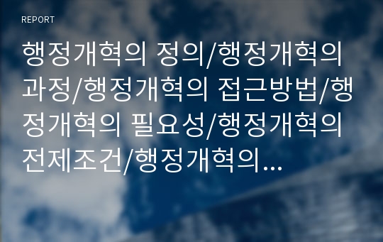 행정개혁의 정의/행정개혁의 과정/행정개혁의 접근방법/행정개혁의 필요성/행정개혁의 전제조건/행정개혁의 성공조건