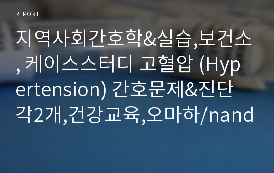 지역사회간호학&amp;실습,보건소, 케이스스터디 고혈압 (Hypertension) 간호문제&amp;진단 각2개,건강교육,오마하/nanda