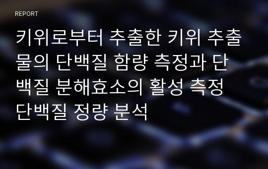 키위로부터 추출한 키위 추출물의 단백질 함량 측정과 단백질 분해효소의 활성 측정 단백질 정량 분석