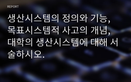 생산시스템의 정의와 기능, 목표시스템적 사고의 개념, 대학의 생산시스템에 대해 서술하시오.