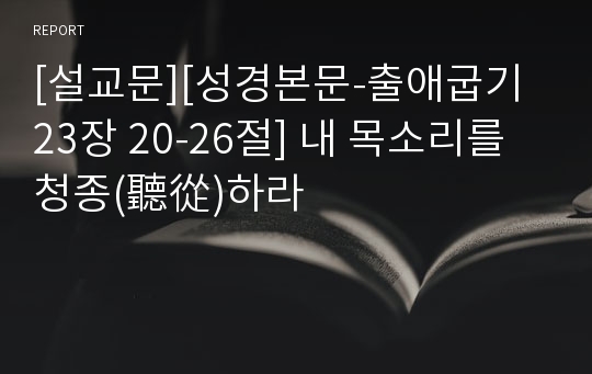 [설교문][성경본문-출애굽기 23장 20-26절] 내 목소리를 청종(聽從)하라