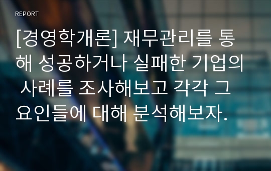 [경영학개론] 재무관리를 통해 성공하거나 실패한 기업의 사례를 조사해보고 각각 그 요인들에 대해 분석해보자.