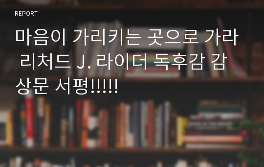 마음이 가리키는 곳으로 가라 리처드 J. 라이더 독후감 감상문 서평!!!!!