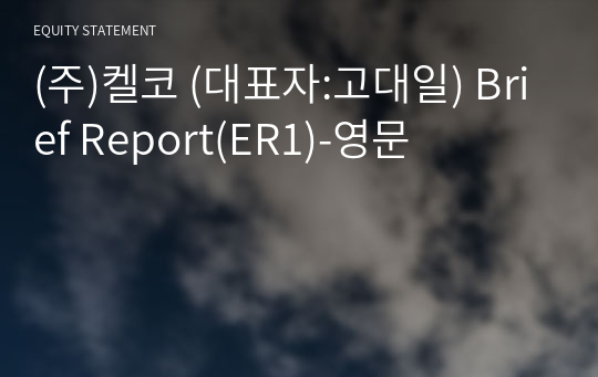 (주)켈코 Brief Report(ER1)-영문