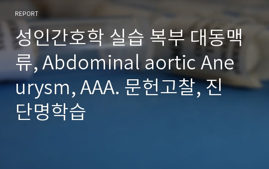 성인간호학 실습 복부 대동맥류, Abdominal aortic Aneurysm, AAA. 문헌고찰, 진단명학습