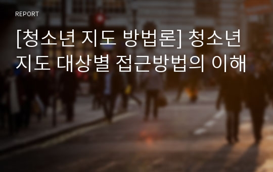 [청소년 지도 방법론] 청소년지도 대상별 접근방법의 이해