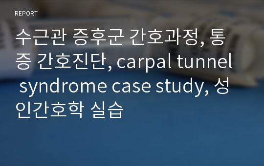 수근관 증후군 간호과정, 통증 간호진단, carpal tunnel syndrome case study, 성인간호학 실습