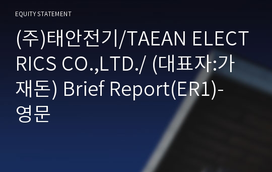 (주)태안전기/TAEAN ELECTRICS CO.,LTD./ Brief Report(ER1)-영문