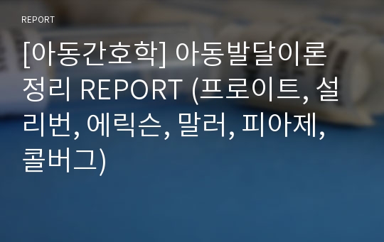 [아동간호학] 아동발달이론 정리 REPORT (프로이트, 설리번, 에릭슨, 말러, 피아제, 콜버그)