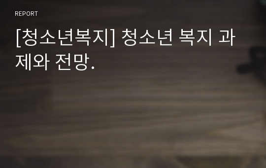 [청소년복지] 청소년 복지 과제와 전망.