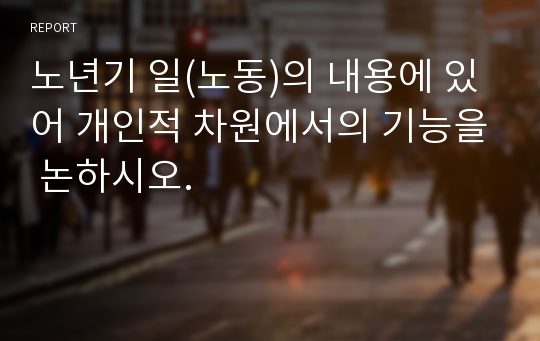 노년기 일(노동)의 내용에 있어 개인적 차원에서의 기능을 논하시오.