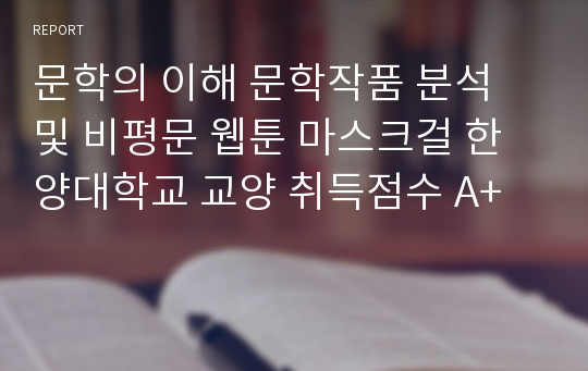 문학의 이해 문학작품 분석 및 비평문 웹툰 마스크걸 한양대학교 교양 취득점수 A+