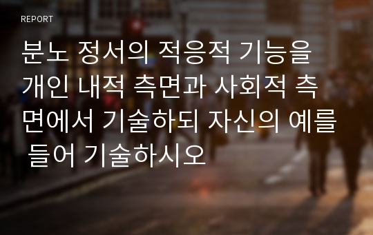 분노 정서의 적응적 기능을 개인 내적 측면과 사회적 측면에서 기술하되 자신의 예를 들어 기술하시오