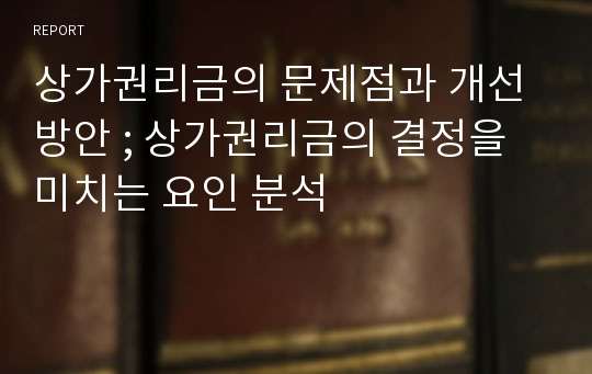 상가권리금의 문제점과 개선방안 ; 상가권리금의 결정을 미치는 요인 분석