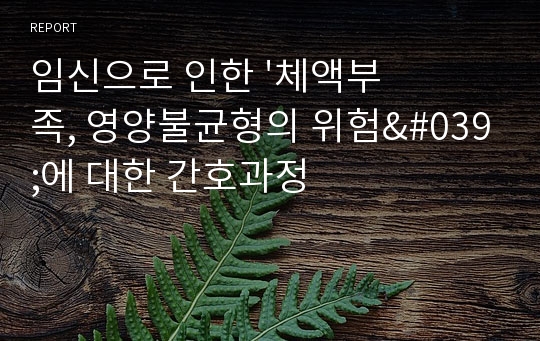 임신으로 인한 &#039;체액부족, 영양불균형의 위험&#039;에 대한 간호과정