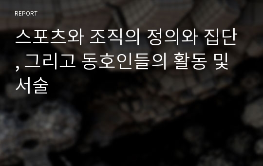 스포츠와 조직의 정의와 집단, 그리고 동호인들의 활동 및 서술