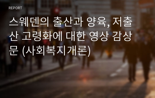 스웨덴의 출산과 양육, 저출산 고령화에 대한 영상 감상문 (사회복지개론)