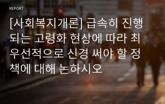 [사회복지개론] 급속히 진행되는 고령화 현상에 따라 최우선적으로 신경 써야 할 정책에 대해 논하시오