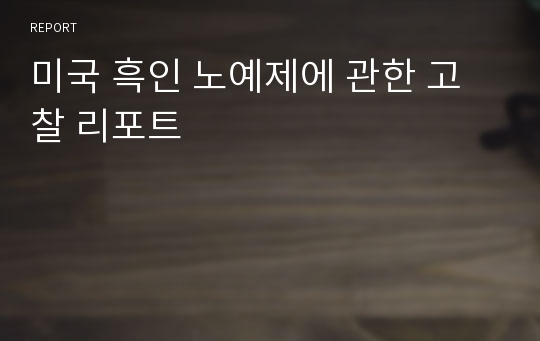 미국 흑인 노예제에 관한 고찰 리포트