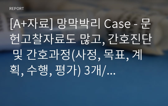 [A+자료] 망막박리 Case - 문헌고찰자료도 많고, 간호진단 및 간호과정(사정, 목표, 계획, 수행, 평가) 3개/ 흔한 case가 아니라 유용할꺼에요