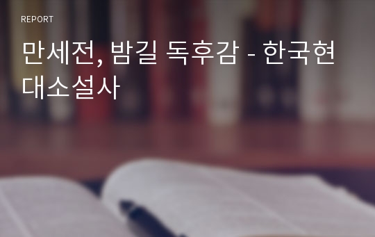 만세전, 밤길 독후감 - 한국현대소설사