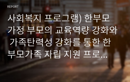 사회복지 프로그램) 한부모 가정 부모의 교육역량 강화와 가족탄력성 강화를 통한 한부모가족 자립 지원 프로그램