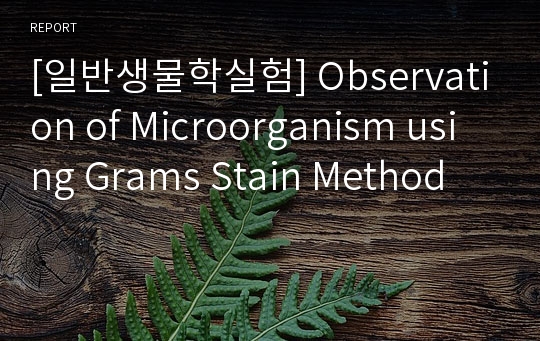 [일반생물학실험] Observation of Microorganism using Grams Stain Method