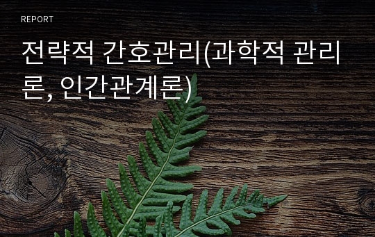 전략적 간호관리(과학적 관리론, 인간관계론)