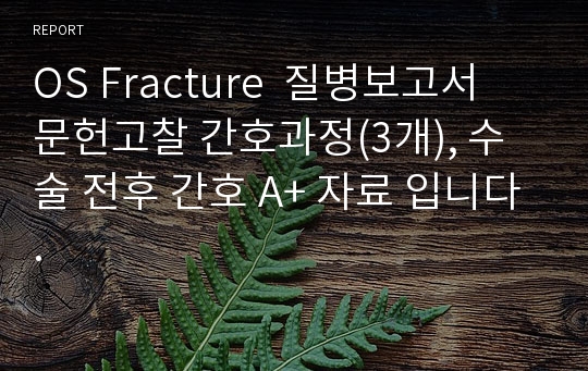 OS Fracture  질병보고서 문헌고찰 간호과정(3개), 수술 전후 간호 A+ 자료 입니다.