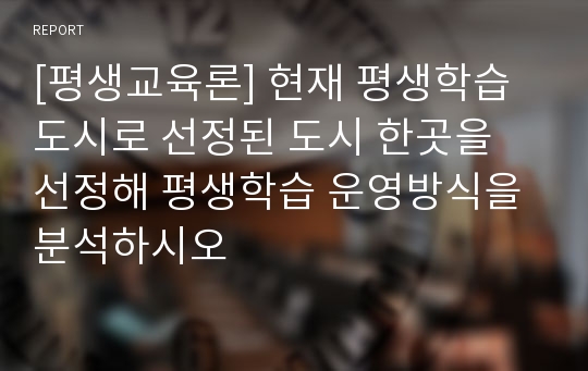 [평생교육론] 현재 평생학습도시로 선정된 도시 한곳을 선정해 평생학습 운영방식을 분석하시오