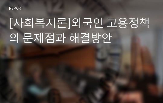 [사회복지론]외국인 고용정책의 문제점과 해결방안