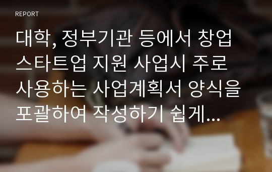 대학, 정부기관 등에서 창업 스타트업 지원 사업시 주로 사용하는 사업계획서 양식을 포괄하여 작성하기 쉽게 주석을 단 한글 파일