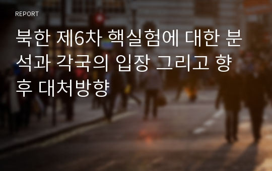 북한 제6차 핵실험에 대한 분석과 각국의 입장 그리고 향후 대처방향