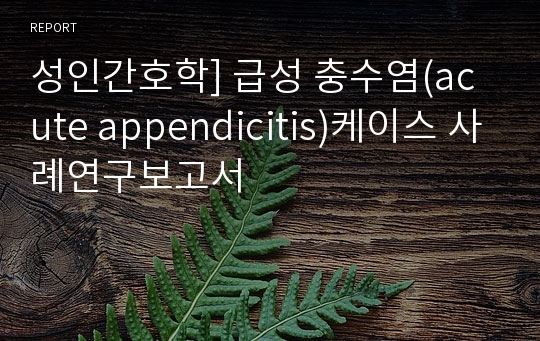 성인간호학] 급성 충수염(acute appendicitis)케이스 사례연구보고서