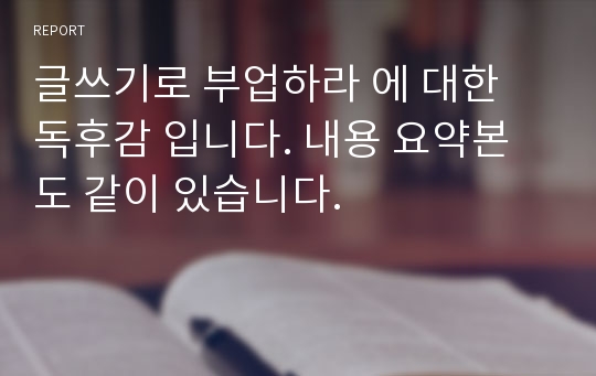 글쓰기로 부업하라 에 대한 독후감 입니다. 내용 요약본도 같이 있습니다.