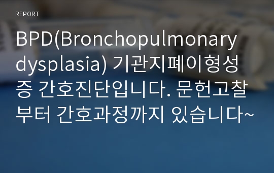 BPD(Bronchopulmonary dysplasia) 기관지폐이형성증 CASE STUDY입니다&lt;&lt;간호진단(3개) 자세하게 기록되어 있습니다!!&gt;&gt;