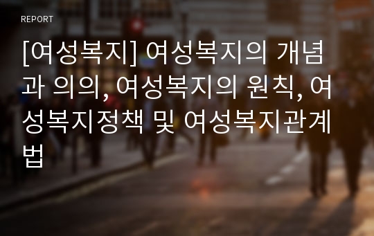 [여성복지] 여성복지의 개념과 의의, 여성복지의 원칙, 여성복지정책 및 여성복지관계법