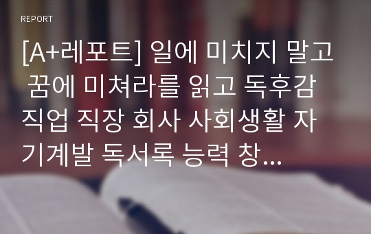 [A+레포트] 일에 미치지 말고 꿈에 미쳐라를 읽고 독후감 직업 직장 회사 사회생활 자기계발 독서록 능력 창업 투잡 은퇴 퇴직