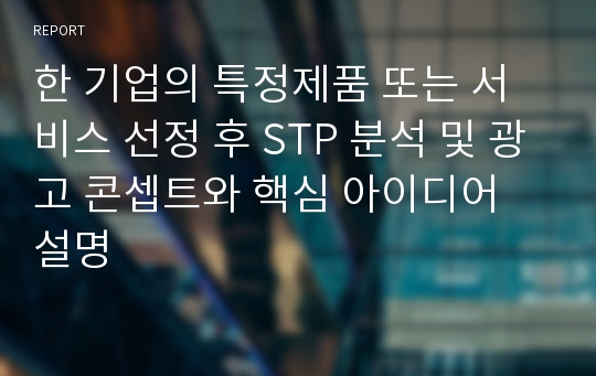 한 기업의 특정제품 또는 서비스 선정 후 STP 분석 및 광고 콘셉트와 핵심 아이디어 설명