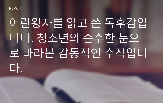 어린왕자를 읽고 쓴 독후감입니다. 청소년의 순수한 눈으로 바라본 감동적인 수작입니다.