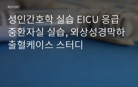 성인간호학 실습 EICU 응급중환자실 실습, 외상성경막하출혈케이스 스터디