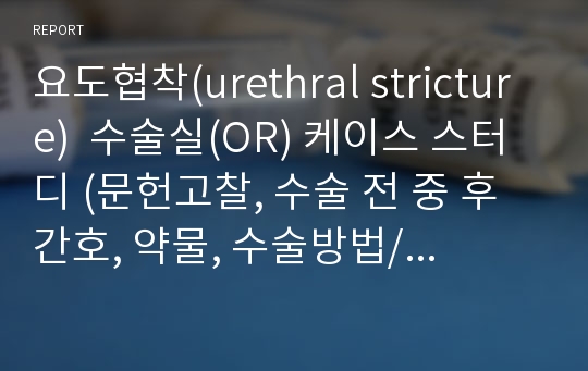 요도협착(urethral stricture)  수술실(OR) 케이스 스터디 (문헌고찰, 수술 전 중 후 간호, 약물, 수술방법/기구 다 기재했습니다!)