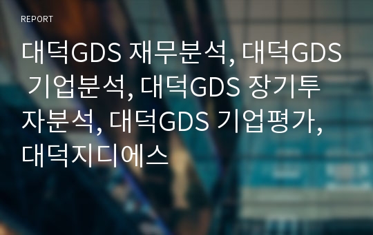 대덕GDS 재무분석, 대덕GDS 기업분석, 대덕GDS 장기투자분석, 대덕GDS 기업평가, 대덕지디에스