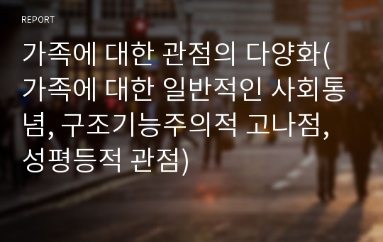 가족에 대한 관점의 다양화(가족에 대한 일반적인 사회통념, 구조기능주의적 고나점, 성평등적 관점)