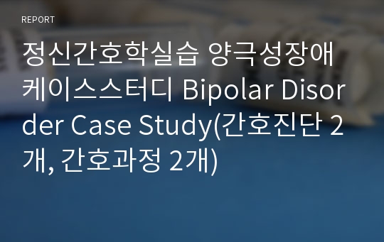 정신간호학실습 양극성장애 케이스스터디 Bipolar Disorder Case Study(간호진단 2개, 간호과정 2개)