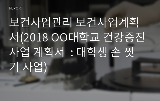 보건사업관리 보건사업계획서(2018 OO대학교 건강증진사업 계획서  : 대학생 손 씻기 사업)