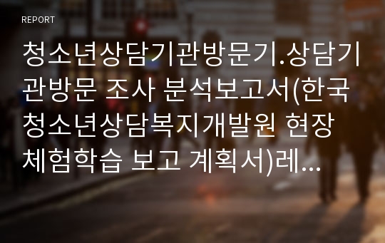 기관방문분석보고서.청소년상담기관방문기.상담기관방문 조사 분석보고서(한국청소년상담복지개발원 현장체험학습 보고 계획서)기관방문 목적. 소감문 및 인터뷰 기관방문 현장 사진 포함 레포트 보고서.구매평가 A+