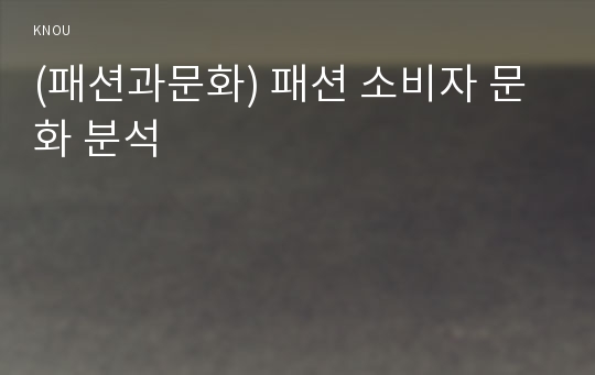 (패션과문화) 패션 소비자 문화 분석