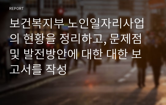 보건복지부 노인일자리사업의 현황을 정리하고, 문제점 및 발전방안에 대한 대한 보고서를 작성